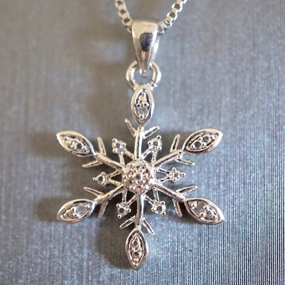 Sterling Snowflake & Diamond Necklace
